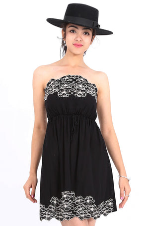 MISS PINKI Aria Embroidery dress in black