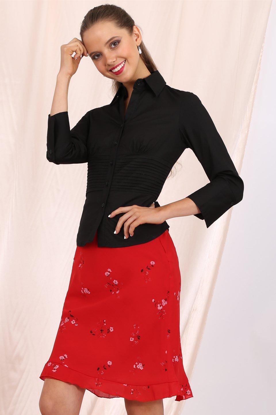 MISS PINKI Emberly Georgette Skirt in Red