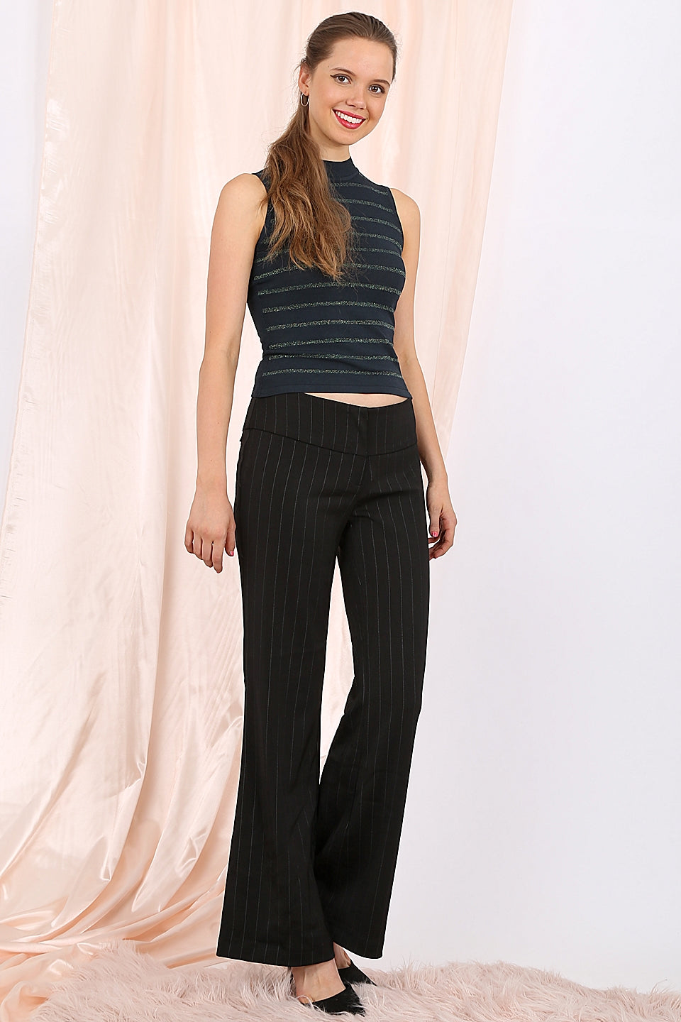 MISS PINKI Izabella tailored stripe work pants in Black