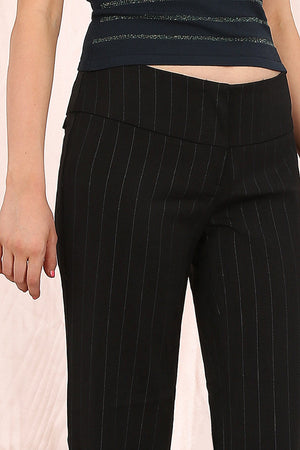 MISS PINKI Izabella tailored stripe work pants in Black