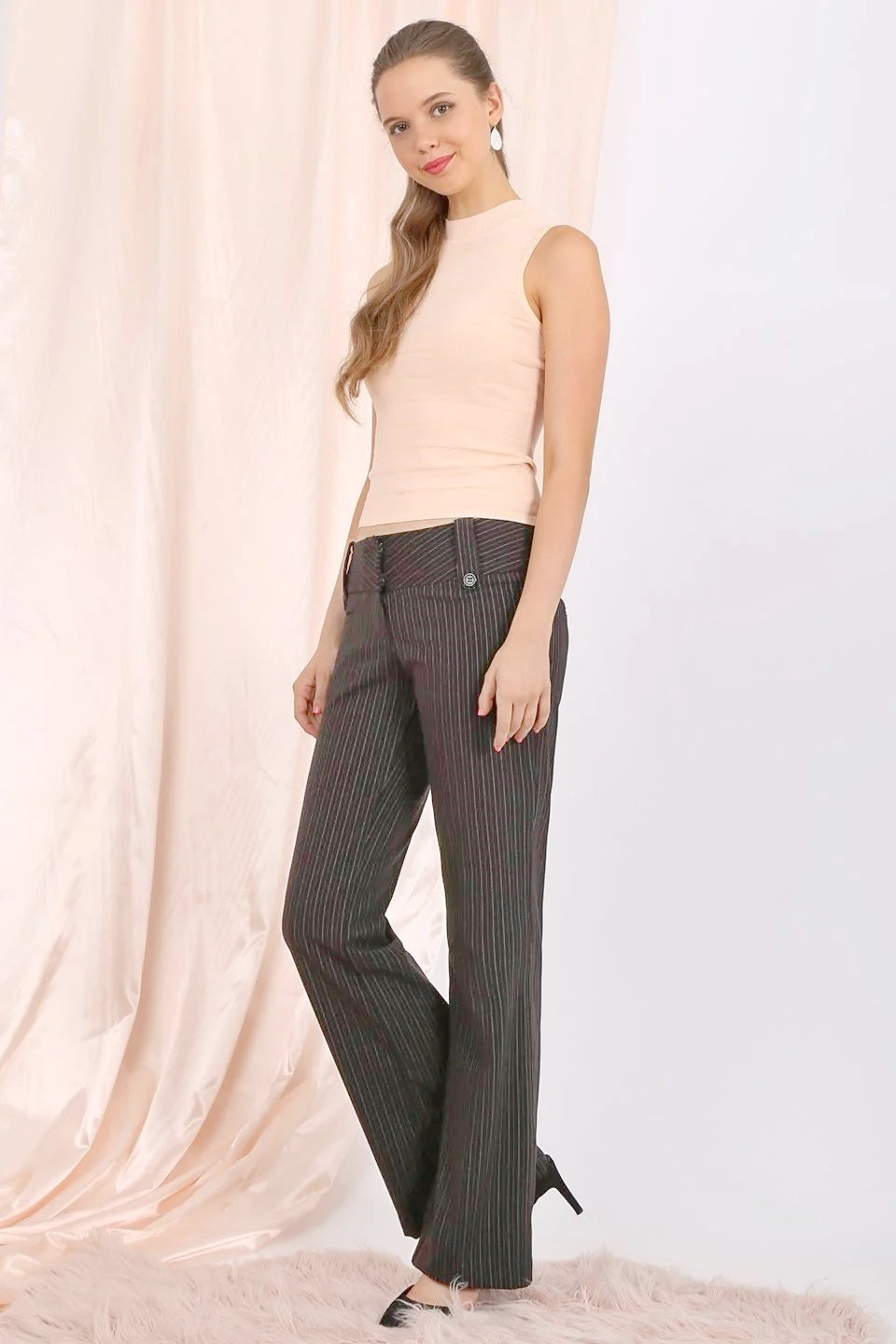 MISS PINKI Dakota tailored pinstripe work pants in Grey