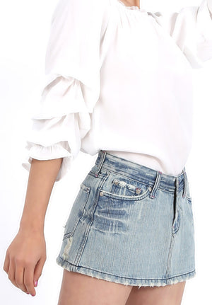 MISS PINKI Zoey Denim Mini Skirt in light blue wash