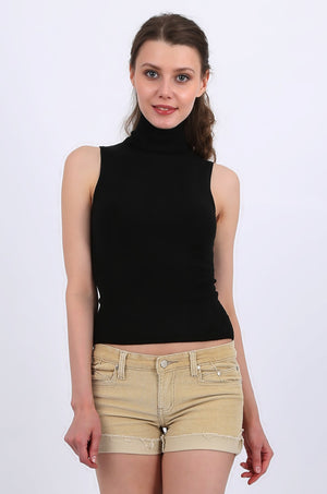 MISS PINKI Eva Turtle neck sleeveless knitwear tank top- black - Petite