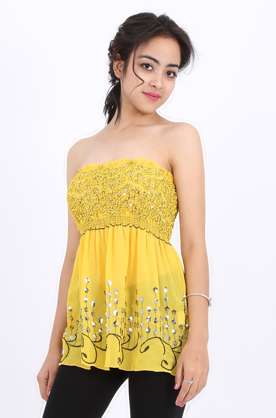 Mila Sequin Top in Yellow