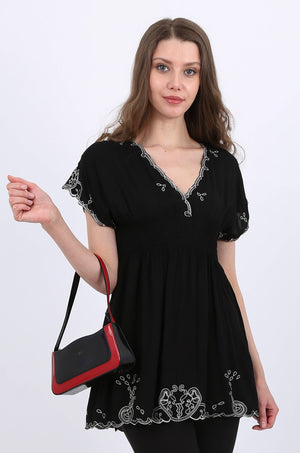 Brielle Embroidery tunic in black