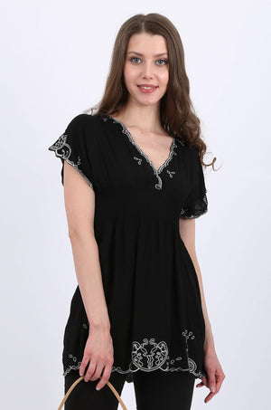 Brielle Embroidery tunic in black