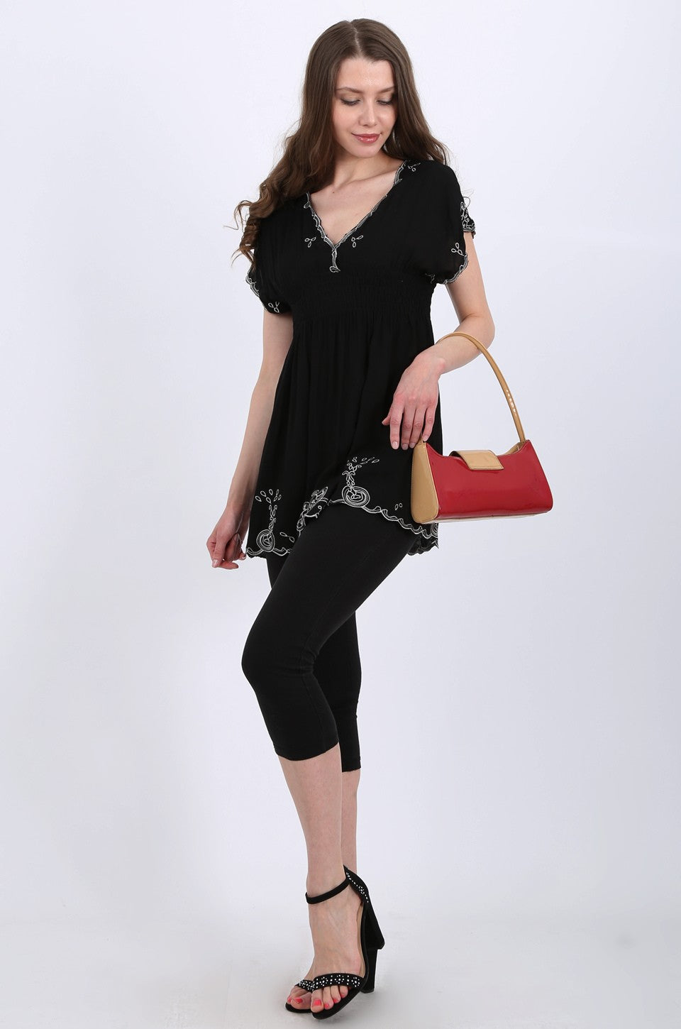 Brielle Embroidery tunic in black