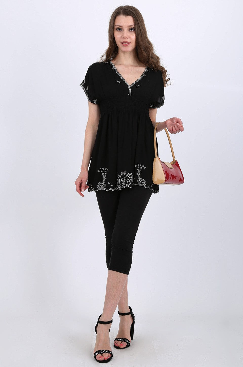 Brielle Embroidery tunic in black