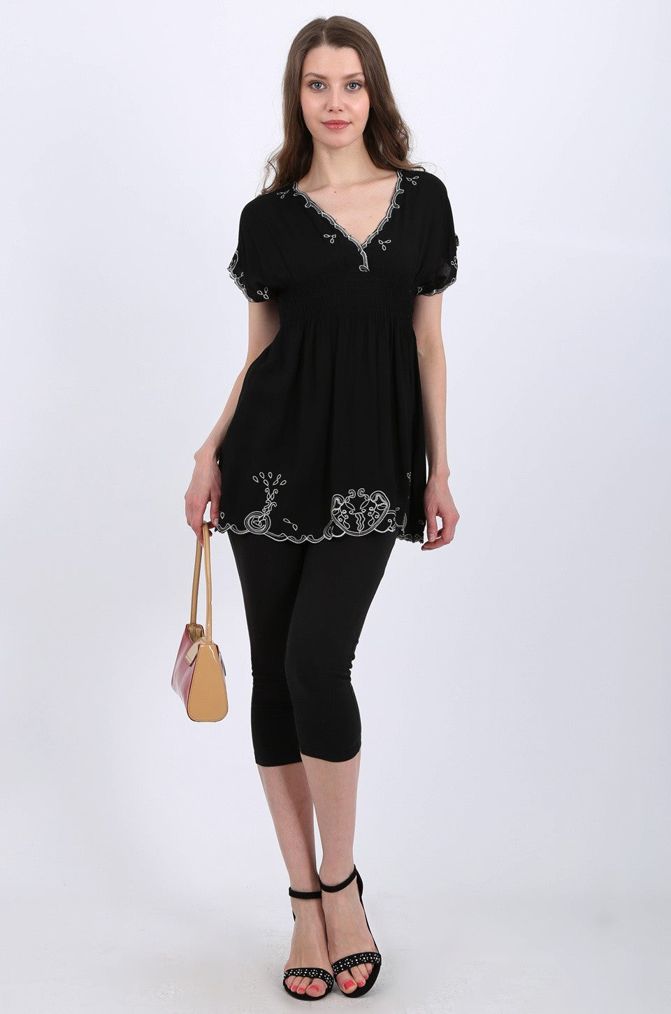 Brielle Embroidery tunic in black