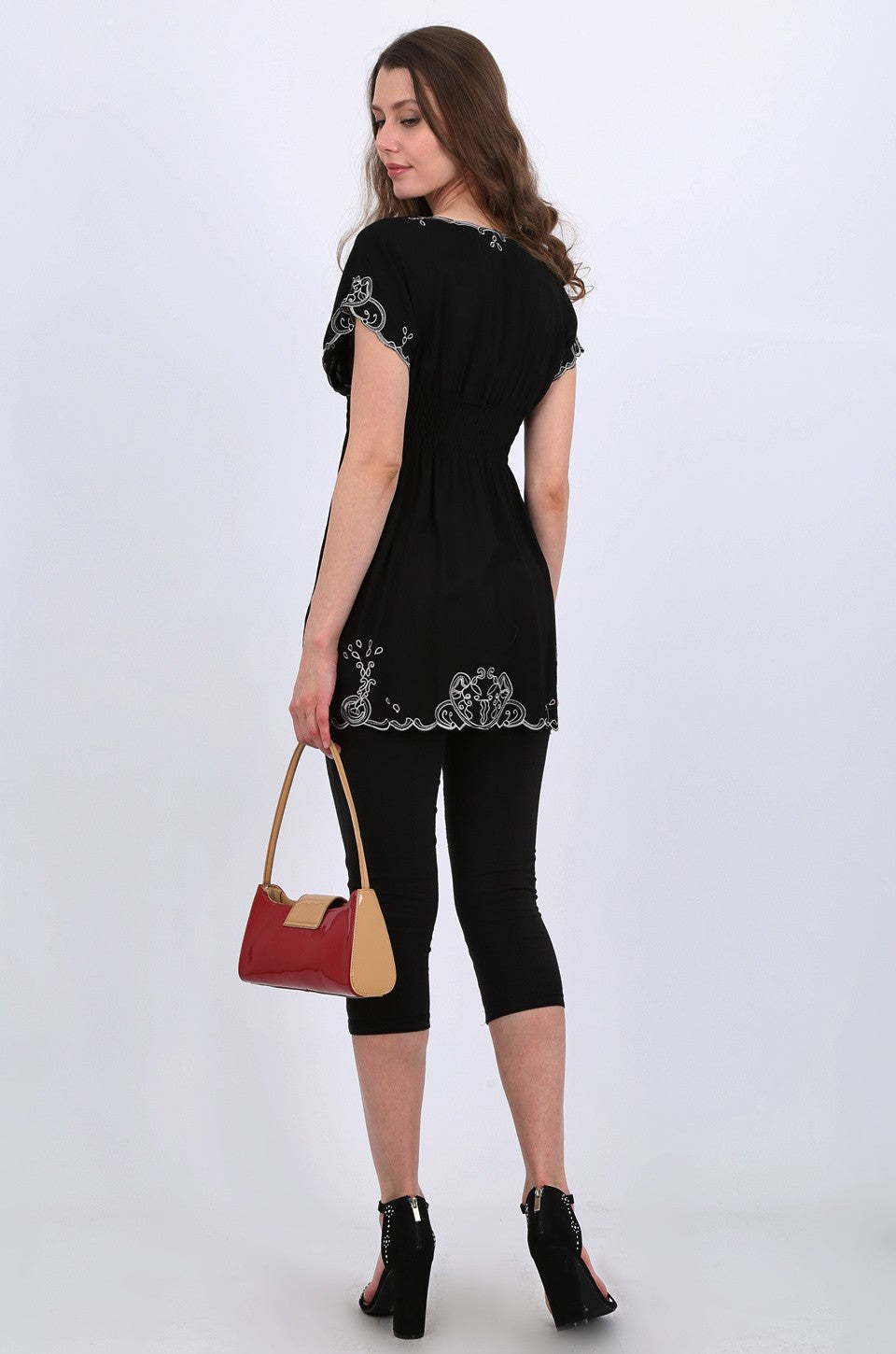 Brielle Embroidery tunic in black