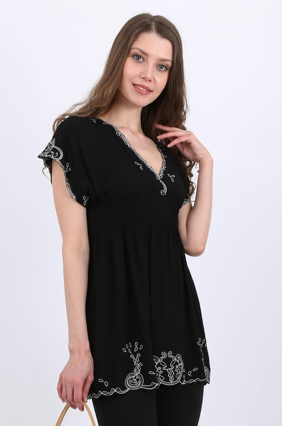 Brielle Embroidery tunic in black