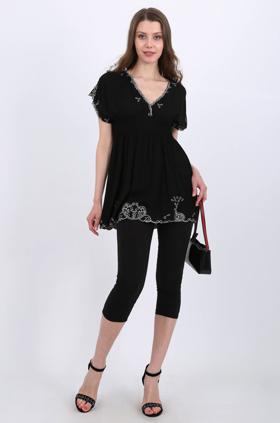 Brielle Embroidery tunic in black