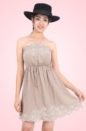 MISS PINKI Aria Embroidery dress in beige