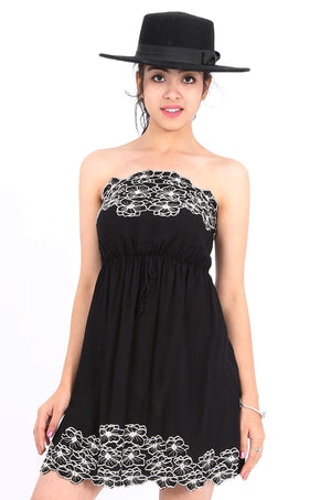 MISS PINKI Aria Embroidery dress in black