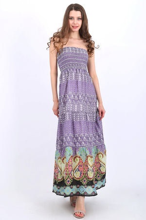 MISS PINKI Scarlett boobtube bandeau strapless Maxi dress in lilac floral