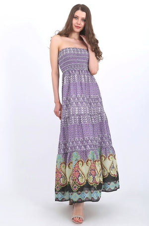 MISS PINKI Scarlett boobtube bandeau strapless Maxi dress in lilac floral