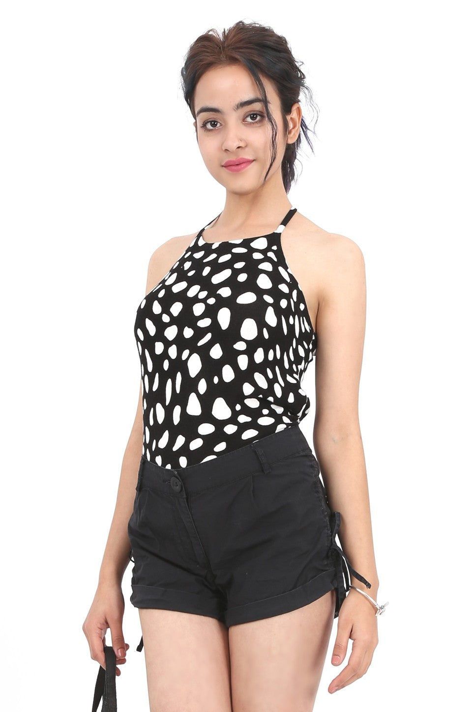 MISS PINKI Maria dalmatian print knitwear top - black/white - cropped top - Petite