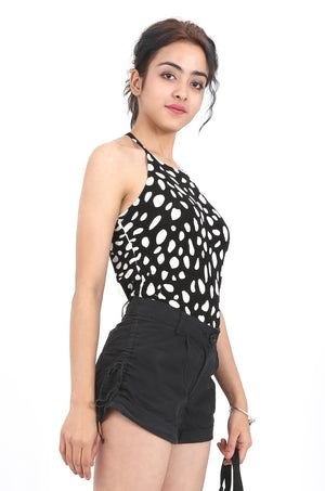 MISS PINKI Maria dalmatian print knitwear top - black/white - cropped top - Petite