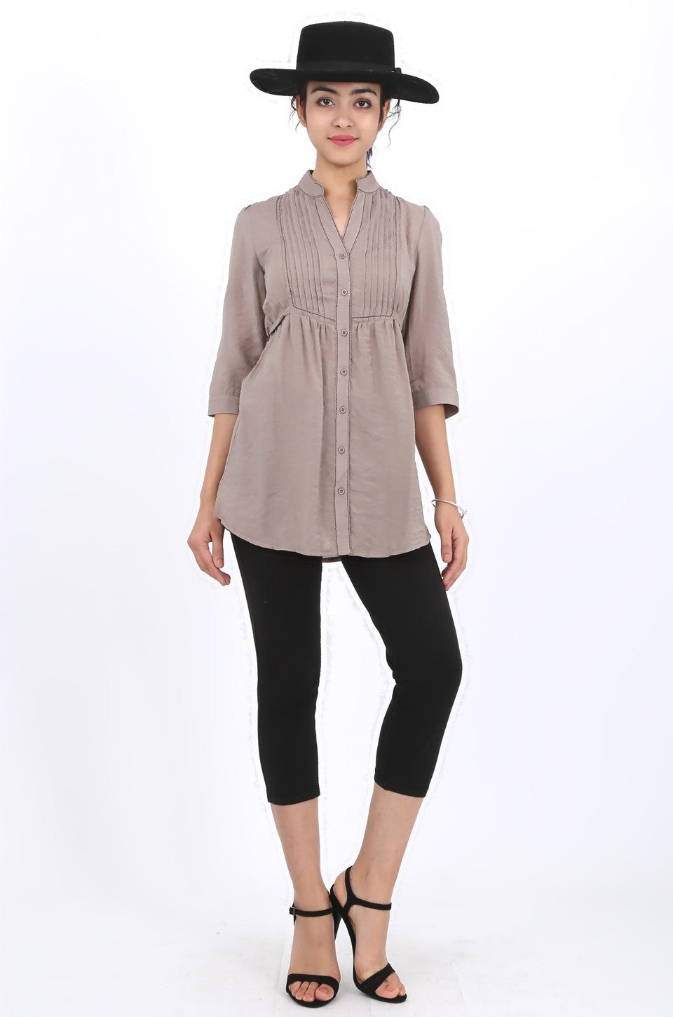 Sarah long shirt in taupe