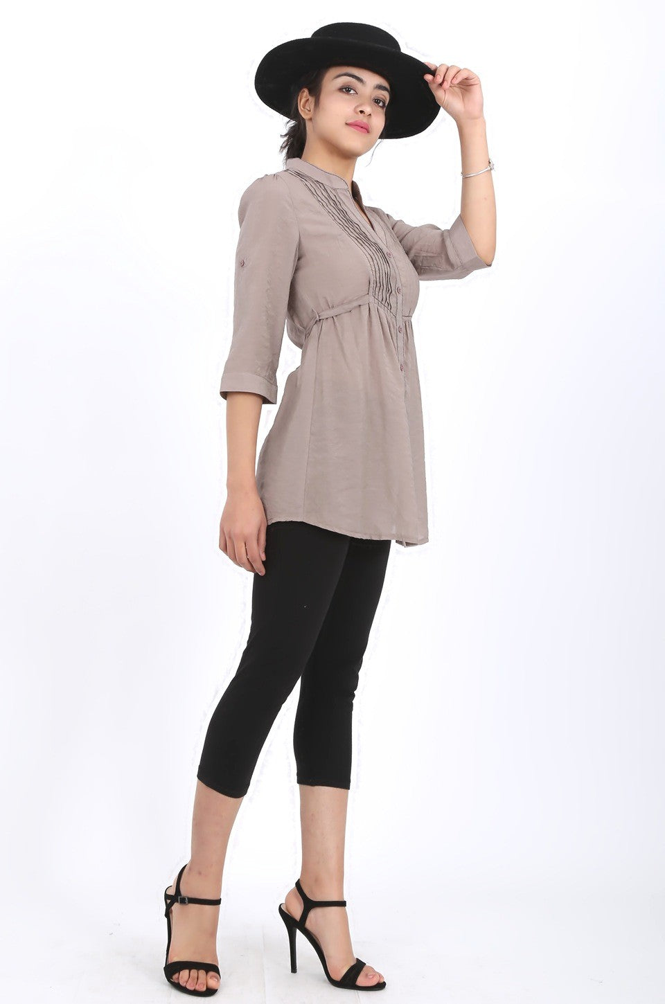 Sarah long shirt in taupe