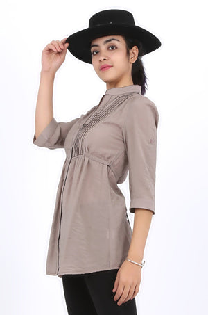 Sarah long shirt in taupe