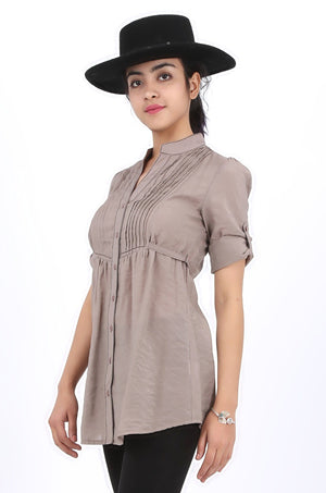 Sarah long shirt in taupe