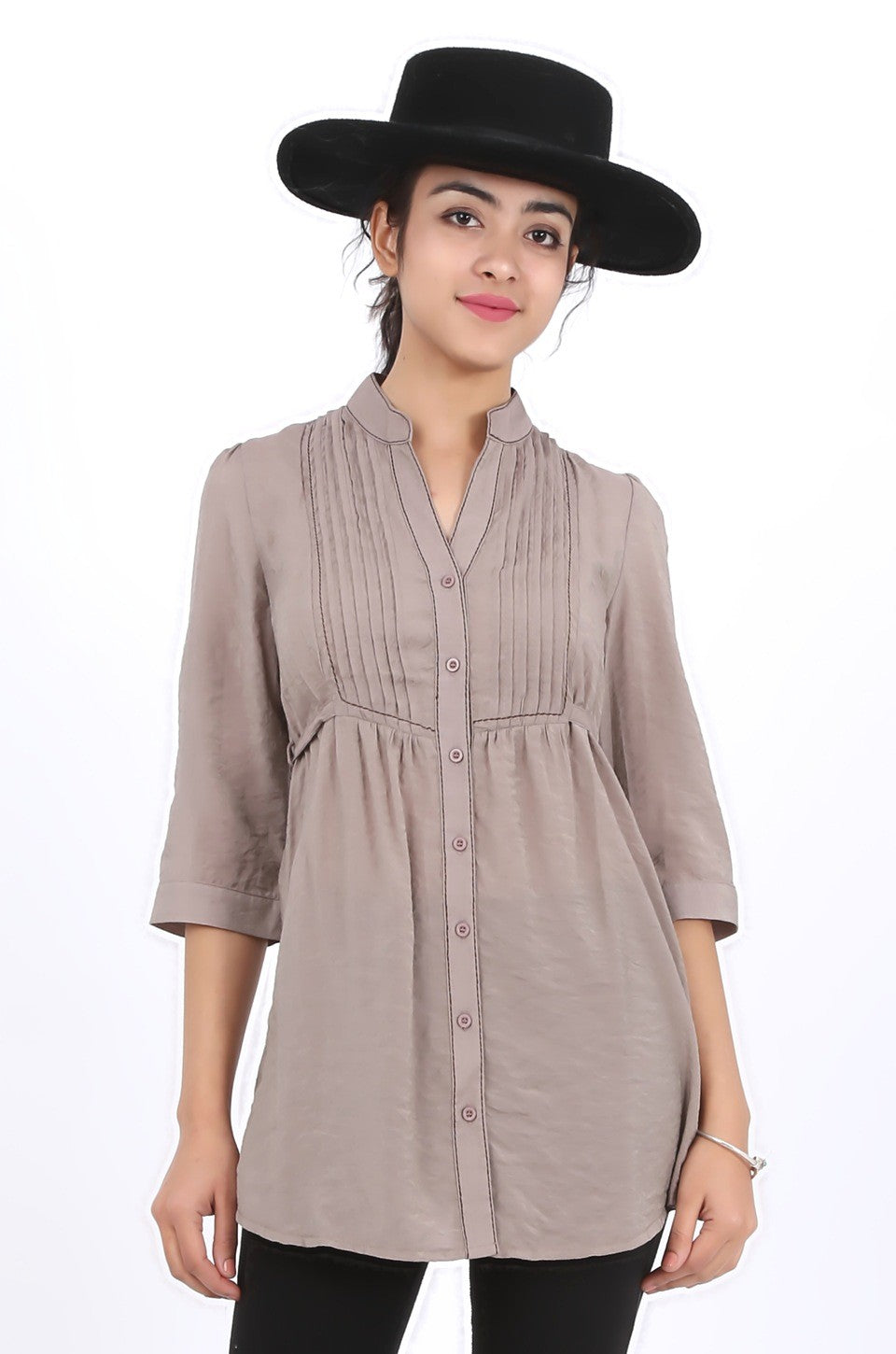 Sarah long shirt in taupe