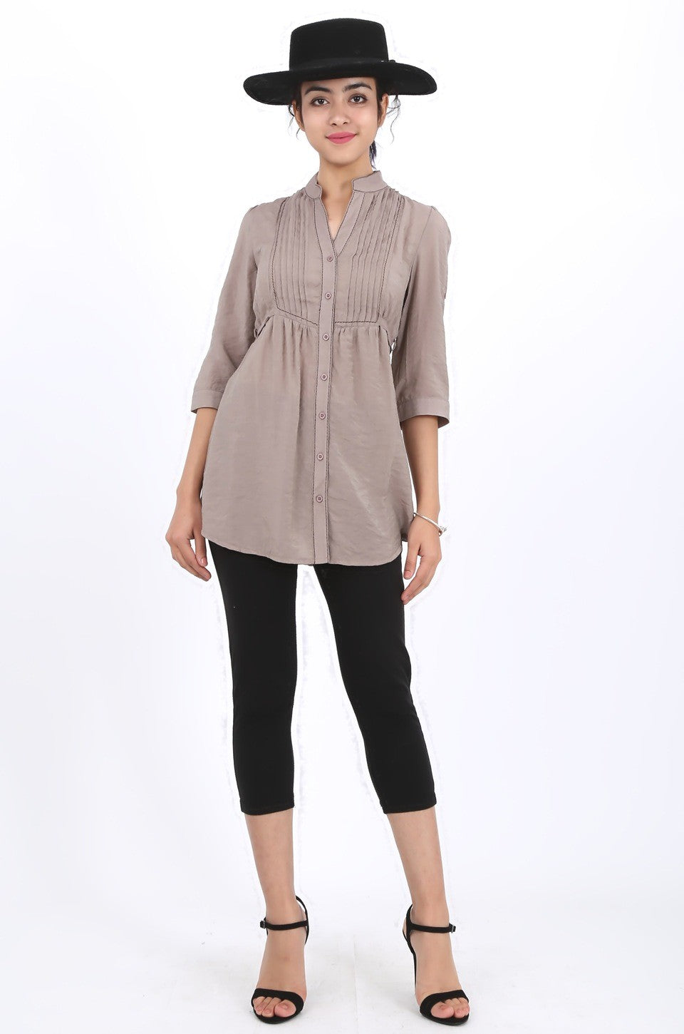 Sarah long shirt in taupe