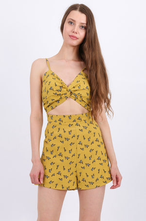 MISS PINKI Iris playsuit in mustard floral