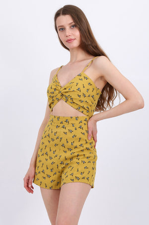 MISS PINKI Iris playsuit in mustard floral