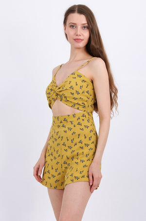 MISS PINKI Iris playsuit in mustard floral