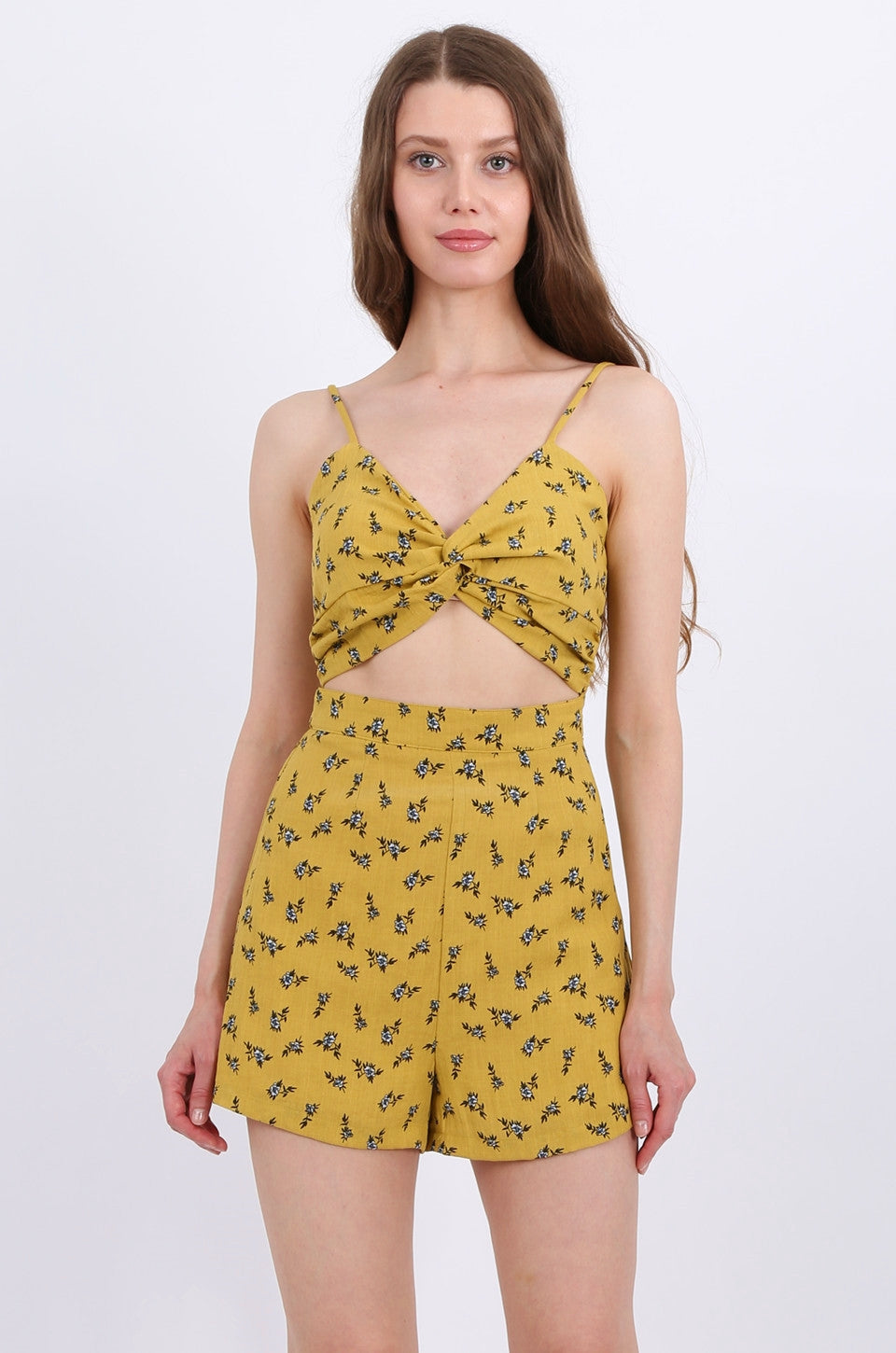 MISS PINKI Iris playsuit in mustard floral