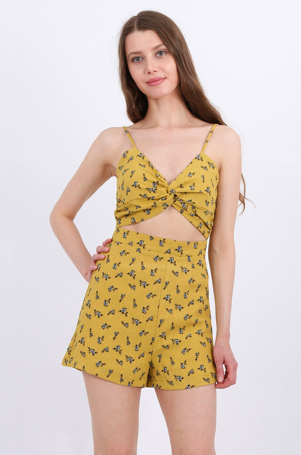 MISS PINKI Iris playsuit in mustard floral