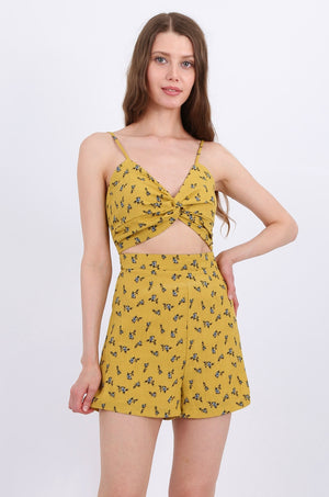 MISS PINKI Iris playsuit in mustard floral