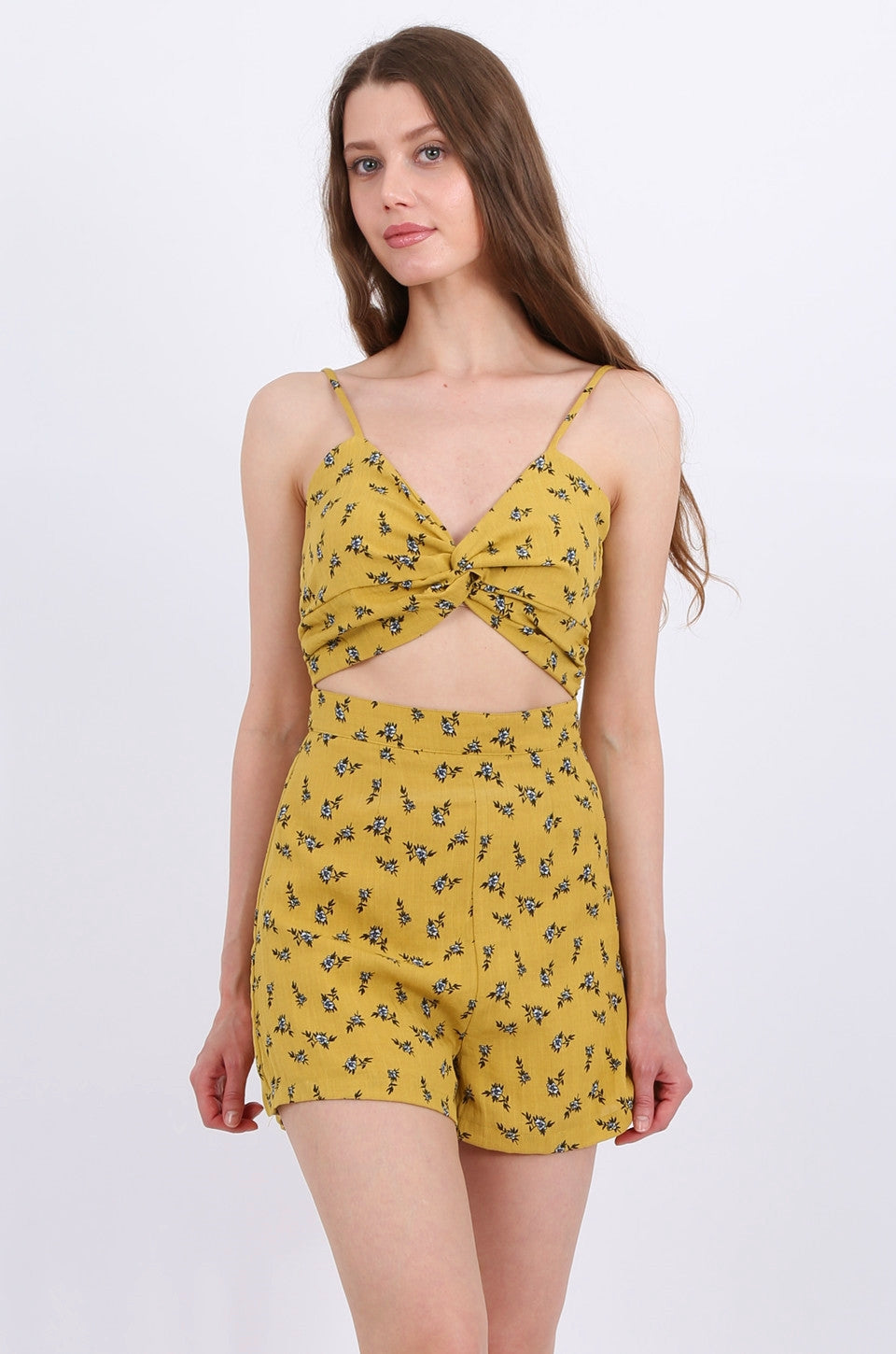 MISS PINKI Iris playsuit in mustard floral