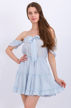 MISS PINKI Khloe Off-shoulder dress in light blue