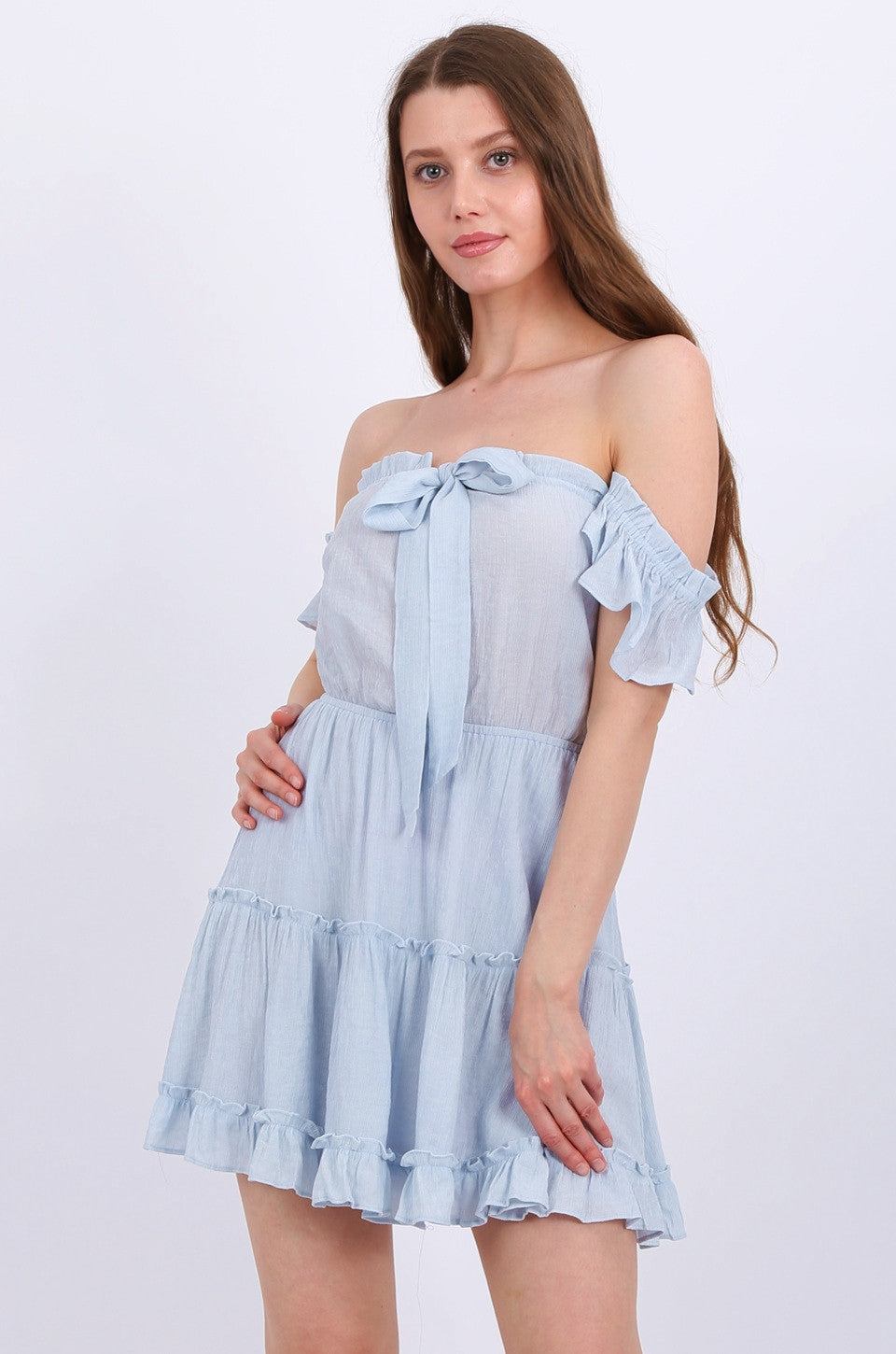 MISS PINKI Khloe Off-shoulder dress in light blue