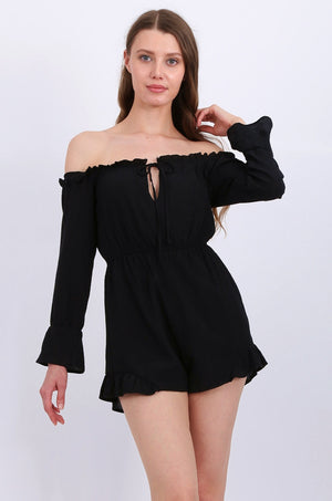 MISS PINKI Kayla Off shoulders Playsuit in black