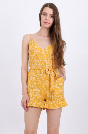 MISS PINKI Eliza Ruffled Playsuit in Mustard