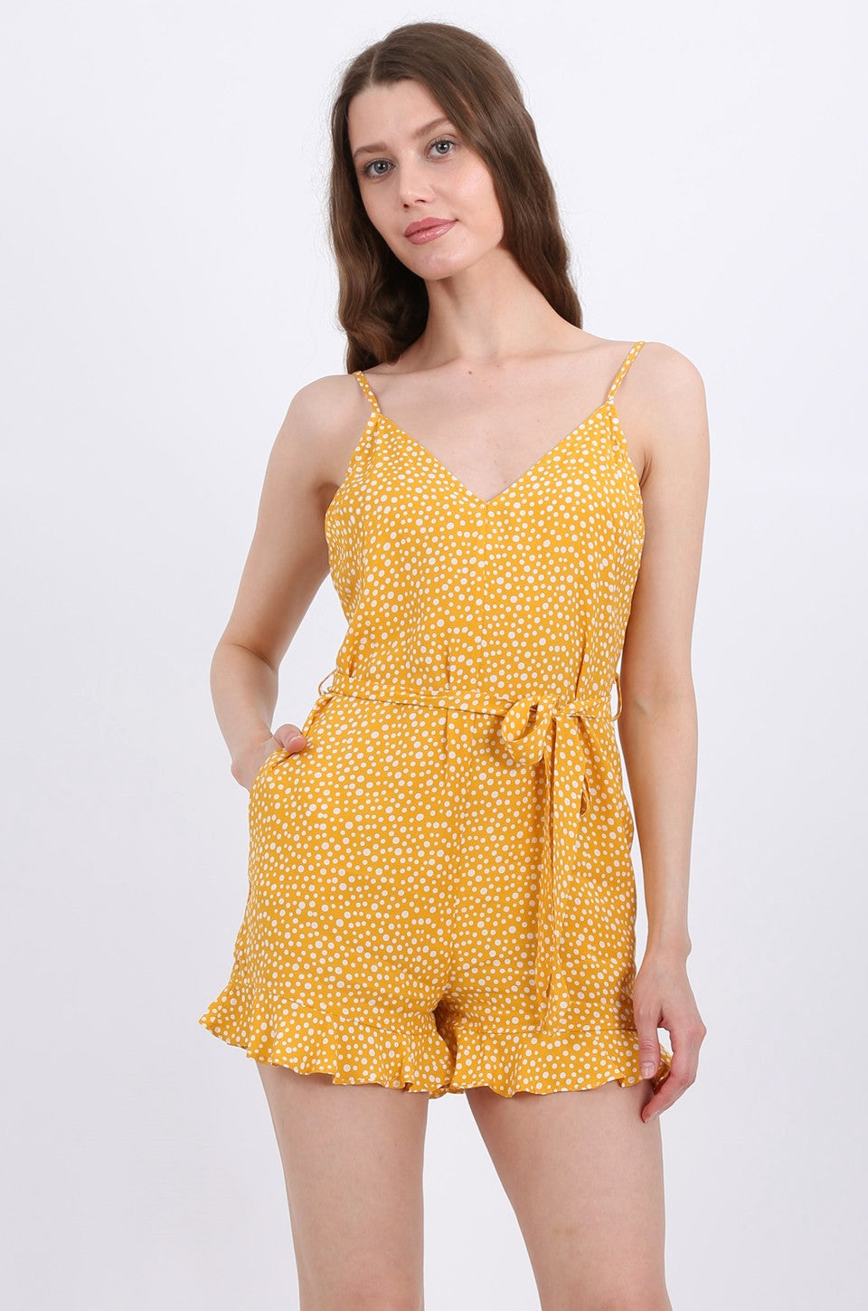 MISS PINKI Eliza Ruffled Playsuit in Mustard