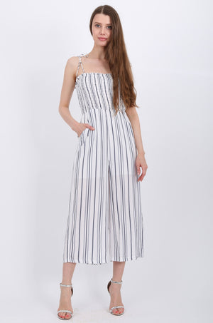 MISS PINKI Amaya Jumpsuit in White/blue stripe