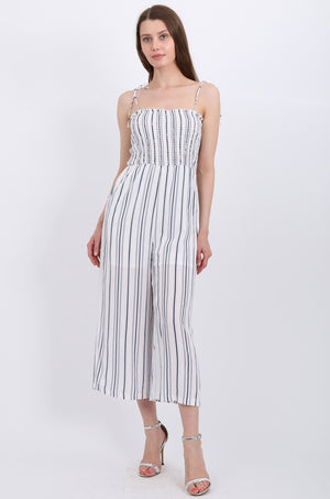 MISS PINKI Amaya Jumpsuit in White/blue stripe