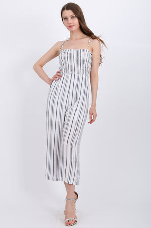 MISS PINKI Amaya Jumpsuit in White/blue stripe
