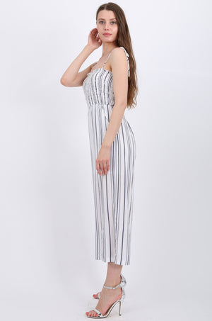 MISS PINKI Amaya Jumpsuit in White/blue stripe