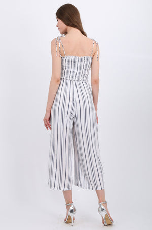 MISS PINKI Amaya Jumpsuit in White/blue stripe