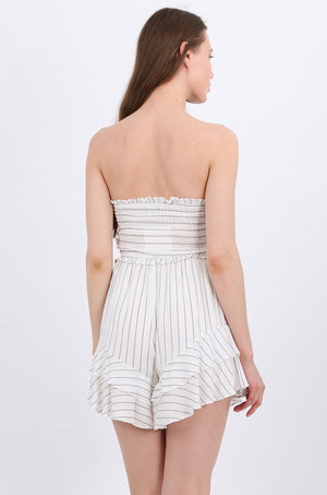 MISS PINKI Eliza Playsuit in white Stripe