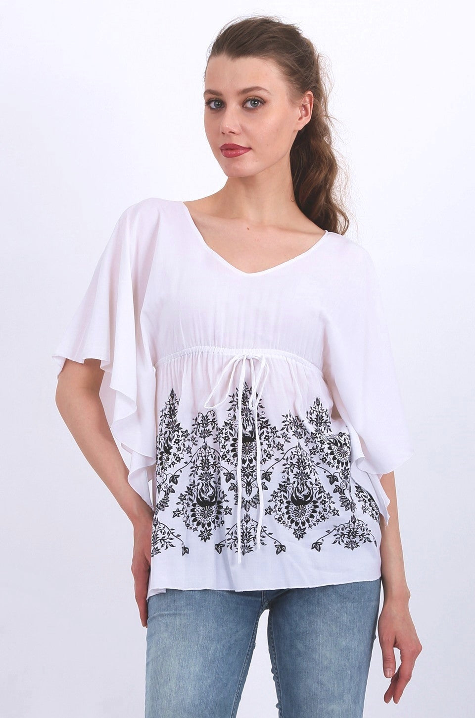 Caroline Print top in white