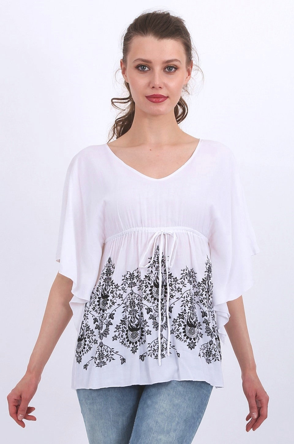 Caroline Print top in white