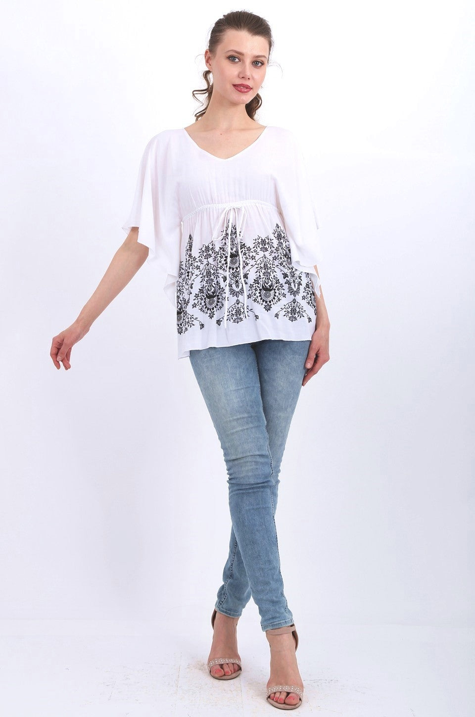 Caroline Print top in white