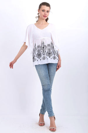 Caroline Print top in white